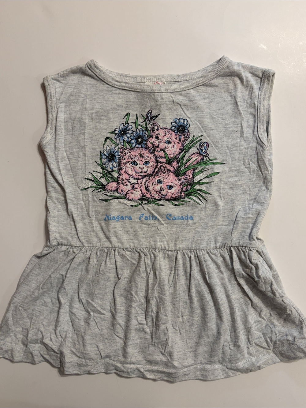 Size 6 Girls Vintage 1990s Kitten Graphic Ruffle Top Niagara Falls Cotton